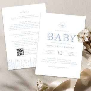 Dusty Blue Wildflower Baby Shower All-in-One Invitation