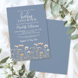 Dusty Blue Wildflower Baby Shower Invitation