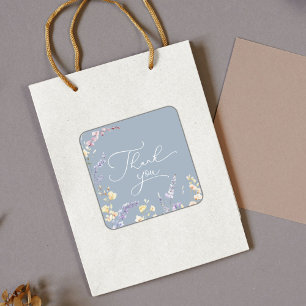 Dusty Blue Wildflower Baby Shower Thank You Square Sticker