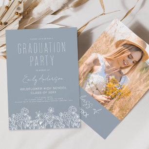 Dusty Blue Wildflower Bloom Graduation Party Boho Invitation