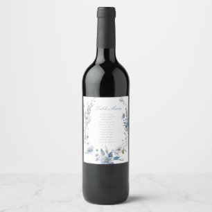 Dusty Blue Wildflower Bloom Wedding Table Number Wine Label