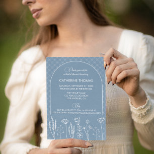 Dusty Blue Wildflower Bohemian Arch Wedding Invitation