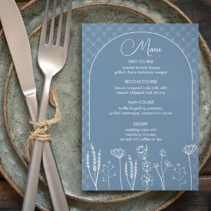 Dusty Blue Wildflower Bohemian Arch Wedding Menu