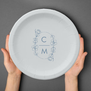 Dusty Blue Wildflower Bohemian Arch Wedding Paper Plate