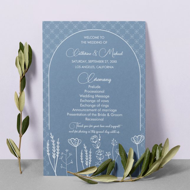 Dusty Blue Wildflower Bohemian Arch Wedding Programme (Creator Uploaded)