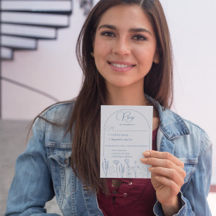 Dusty Blue Wildflower Bohemian Arch Wedding RSVP Card