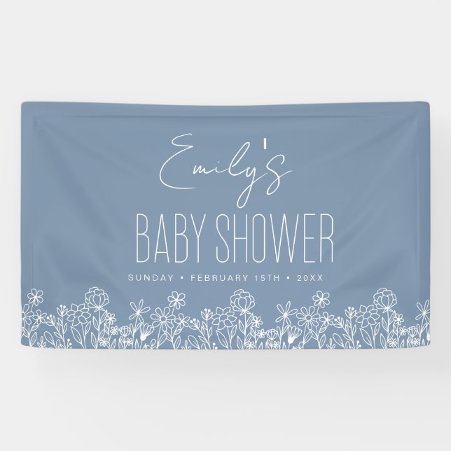 Dusty Blue Wildflower Boho Baby Shower Banner (Horizontal)