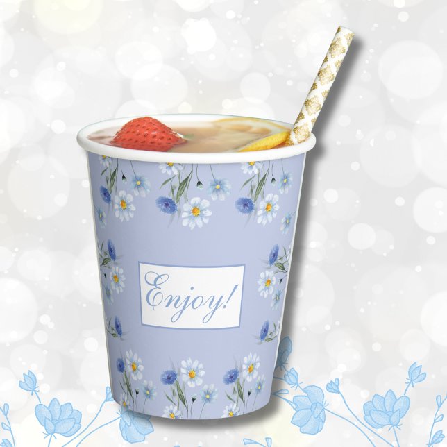 Dusty Blue Wildflower Boho Baby Shower Paper Cups (Creator Uploaded)