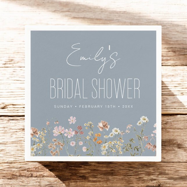Dusty Blue Wildflower Boho Bridal Shower In Bloom Napkin (Creator Uploaded)