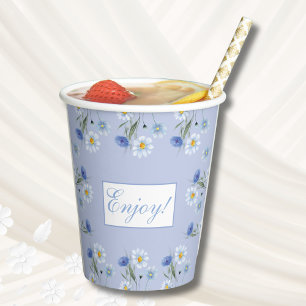 Dusty Blue Wildflower Boho Bridal Shower Paper Cups