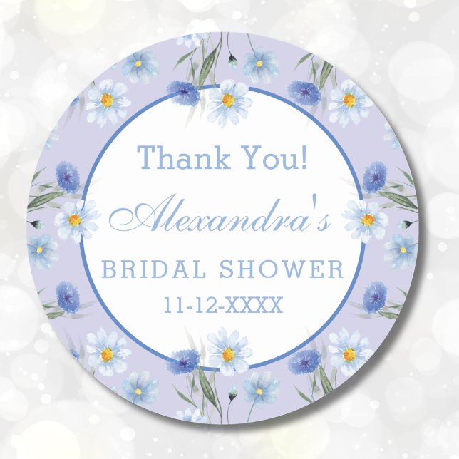 Dusty Blue Wildflower Boho Bridal Shower Thank You Classic Round Sticker (Creator Uploaded)