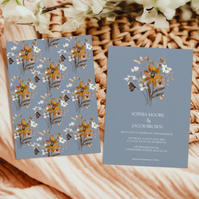 Dusty Blue Wildflower Boho Fall Wedding Invitation (Creator Uploaded)