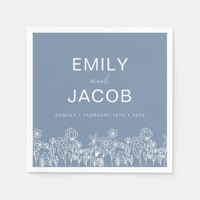 Dusty Blue Wildflower Boho Wedding In Bloom Napkin (Front)