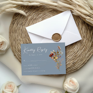 Dusty Blue Wildflower Boho Wedding RSVP Card