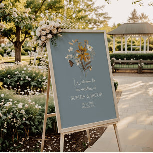 Dusty Blue Wildflower Boho Wedding Welcome Poster