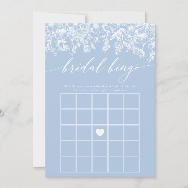 Dusty Blue Wildflower Bridal Shower Bingo Game Invitation (Front)