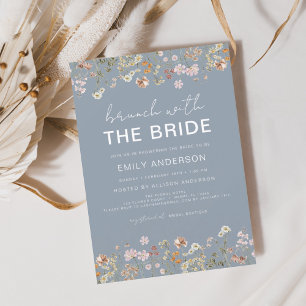 Dusty Blue Wildflower Bridal Shower Brunch Floral  Invitation