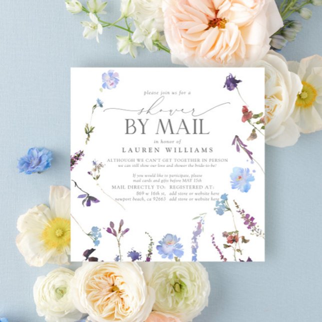 Dusty Blue Wildflower Bridal Shower By Mail Invitation (Creator Uploaded)