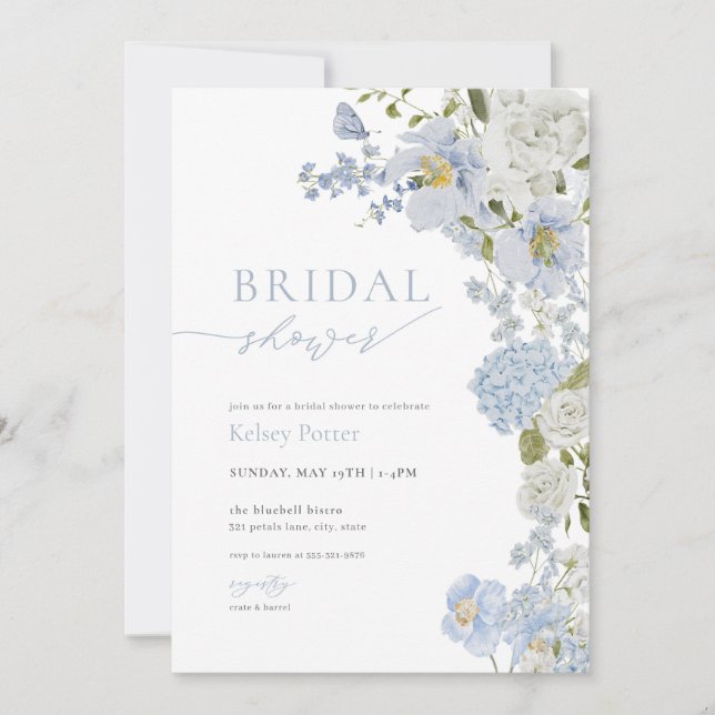Dusty Blue Wildflower Bridal Shower Invitation (Front)