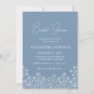 Dusty Blue Wildflower Bridal Shower Invitation