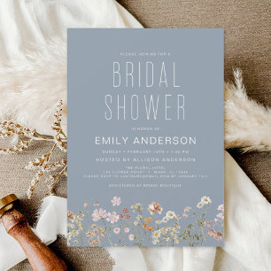 Dusty Blue Wildflower Bridal Shower Invitation