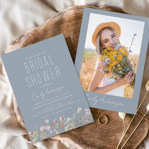 Dusty Blue Wildflower Bridal Shower Invitation Flyer