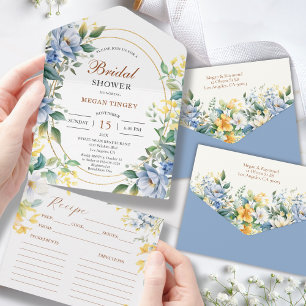 Dusty Blue Wildflower Bridal Shower Recipe  All In One Invitation