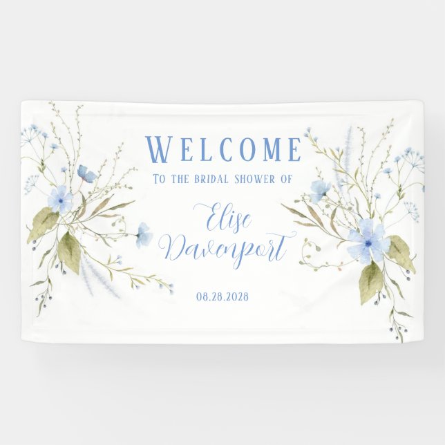  Dusty Blue Wildflower Bridal Shower Welcome Banner (Horizontal)