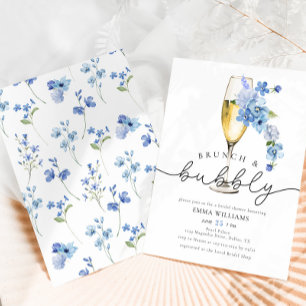 Dusty Blue Wildflower Brunch Bubbly Bridal Shower Invitation