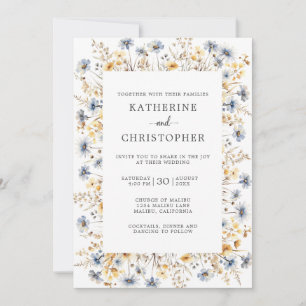 Dusty Blue Wildflower Budget All in One Wedding Invitation