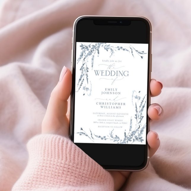 Dusty Blue Wildflower Calligraphy Wedding Invitation (Creator Uploaded)
