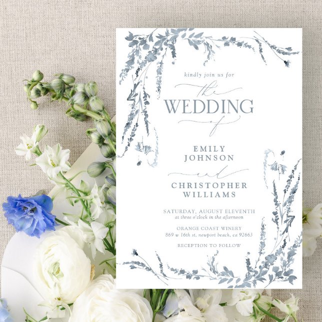 Dusty Blue Wildflower Calligraphy Wedding Invitation (Creator Uploaded)