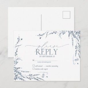 Dusty Blue Wildflower Calligraphy Wedding RSVP Invitation Postcard