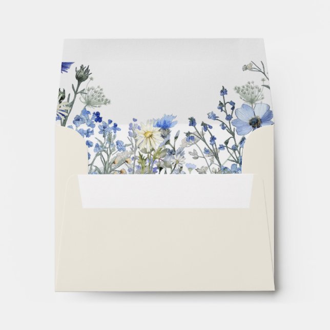 Dusty Blue Wildflower Cornflower Wedding Envelope (Back (Bottom))