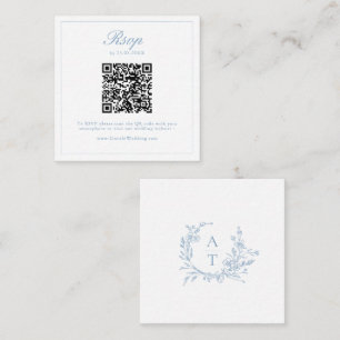 Dusty Blue Wildflower Crest Wedding QR Code RSVP Enclosure Card