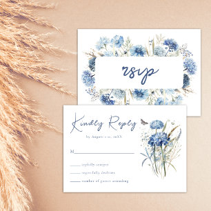 Dusty Blue Wildflower Elegant Boho Wedding RSVP Card