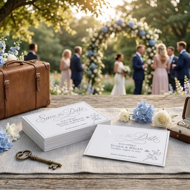 Dusty Blue Wildflower Elegant Script Save the Date (Creator Uploaded)