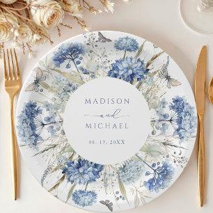 Dusty Blue Wildflower Floral Boho Wedding Paper Plate