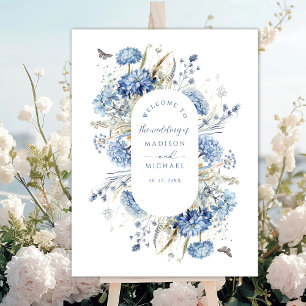 Dusty Blue Wildflower Floral Boho Wedding Welcome Poster