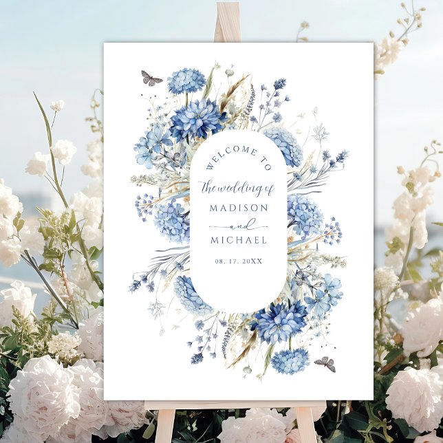 Dusty Blue Wildflower Floral Boho Wedding Welcome  Poster (Creator Uploaded)