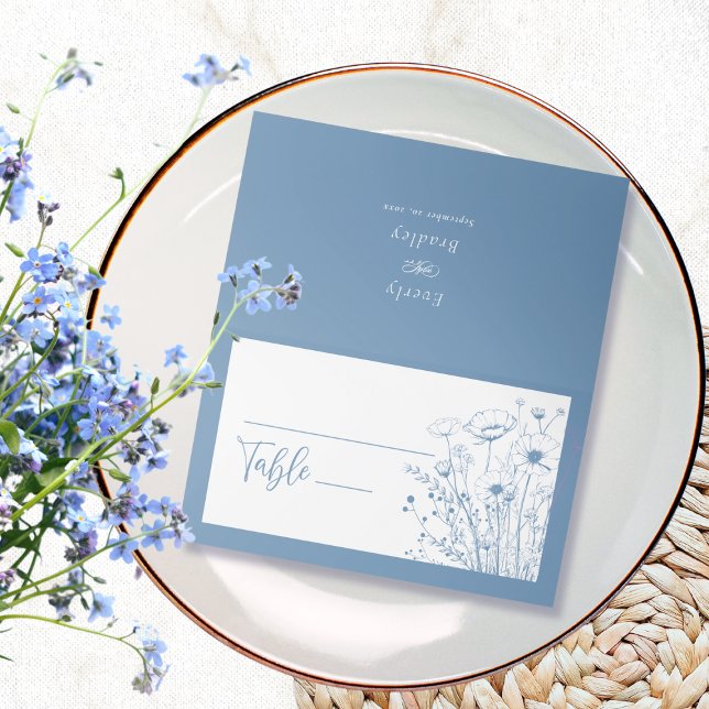 Dusty Blue Wildflower Floral Botanical Modern Place Card (Creator Uploaded)