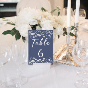Dusty blue wildflower floral elegant wedding table number