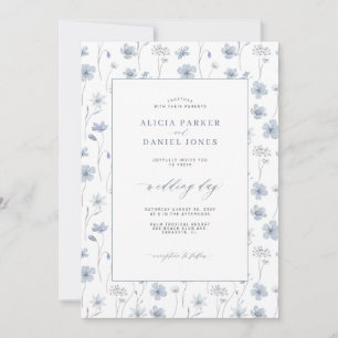 Dusty blue wildflower floral garden wedding invitation