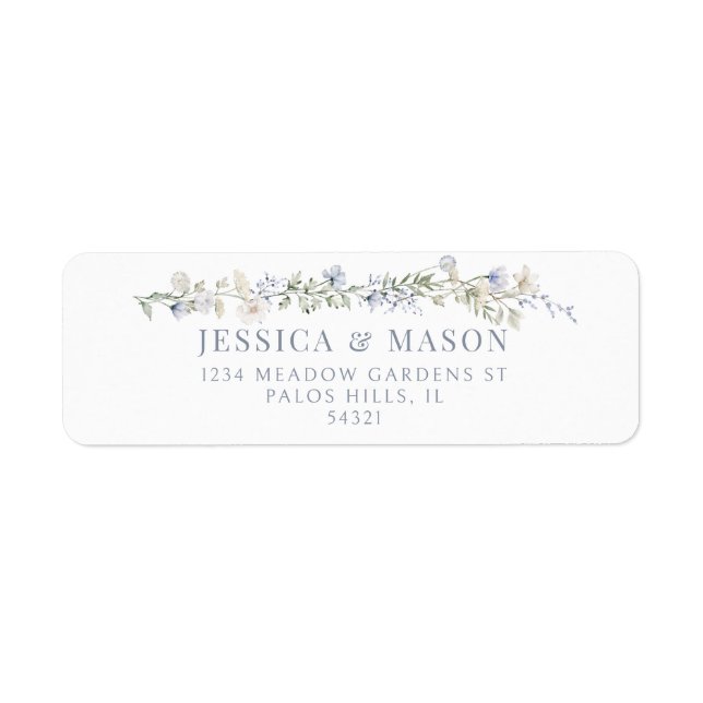 Dusty blue wildflower floral return address labels (Front)
