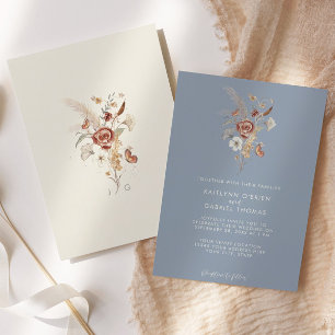 Dusty Blue Wildflower Floral Watercolor Wedding Invitation