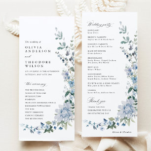 Dusty Blue Wildflower Floral Wedding Ceremony Programme