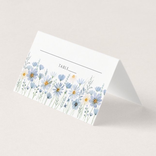 Dusty Blue Wildflower Floral Wedding Place Card (Front)