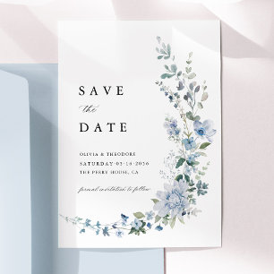 Dusty Blue Wildflower Floral Wedding Save The Date