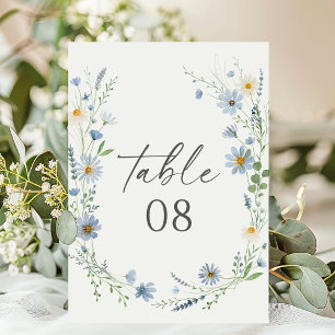 Dusty Blue Wildflower Floral Wedding Table Number