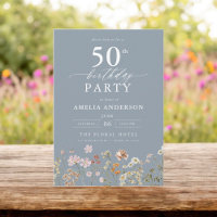 Dusty Blue Wildflower Garden Floral 50th Birthday